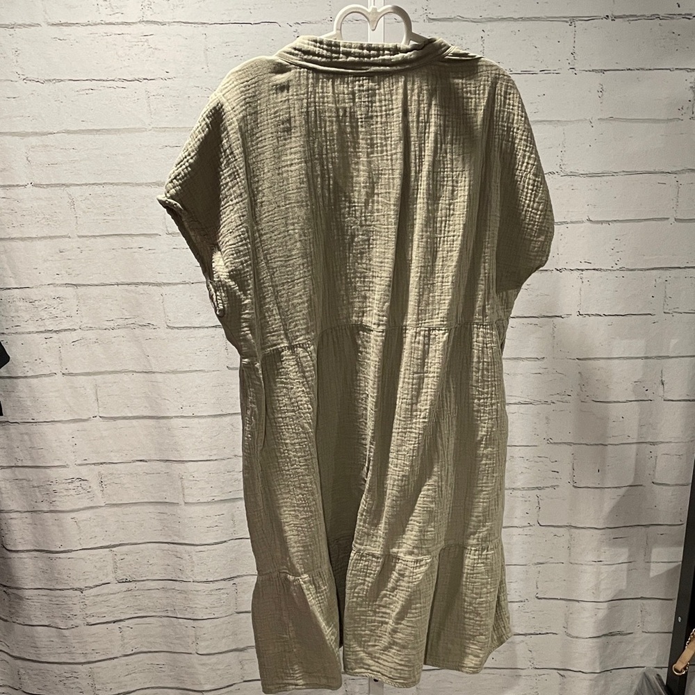 1295.‎ Bobi Taupe V-Neck Women's Dress - Picture 4 of 6